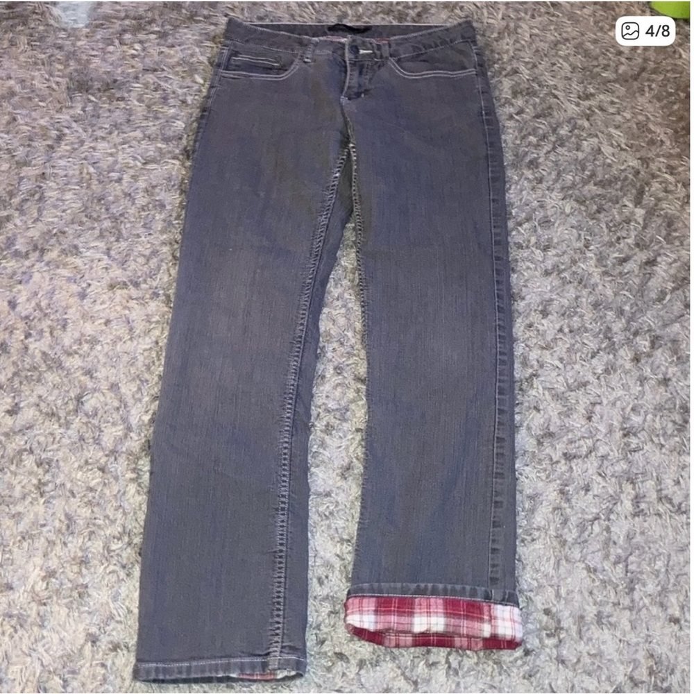 Prana Gray Denim Pants with Red Plaid Lining